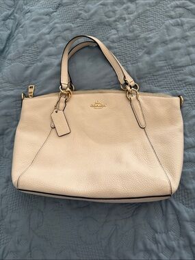 Coach Cream Pebbled Leather Shoulder Bag with Gold Hardware